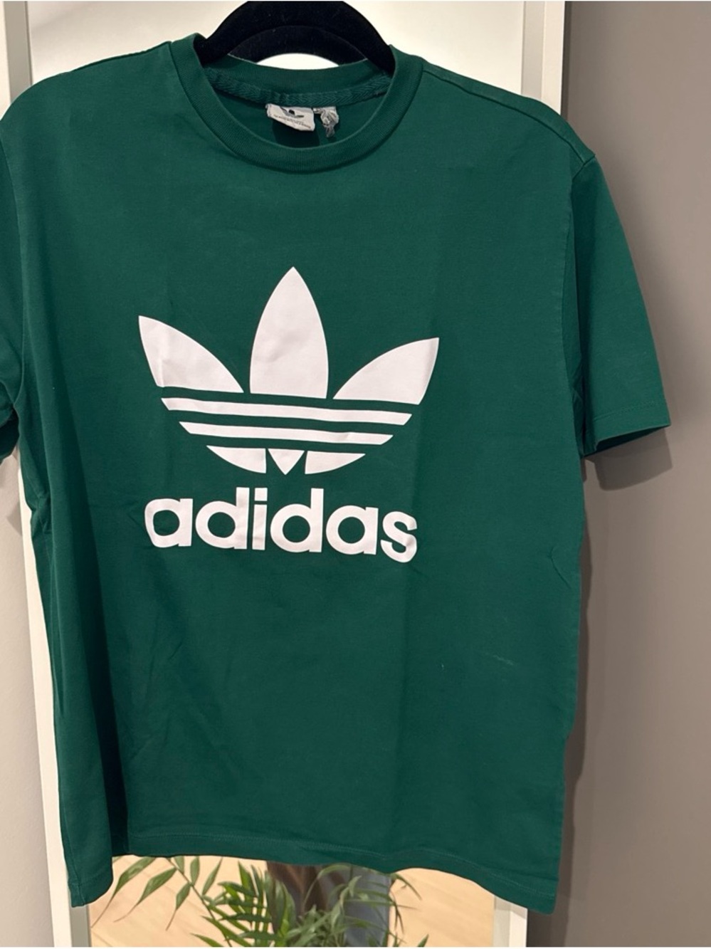 adidas White Trefoil Logo on Green Short Sleeve Tee